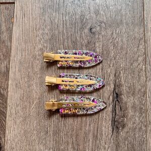 Emi Jay Gold Snap Clips with Clear Multicolor Confetti